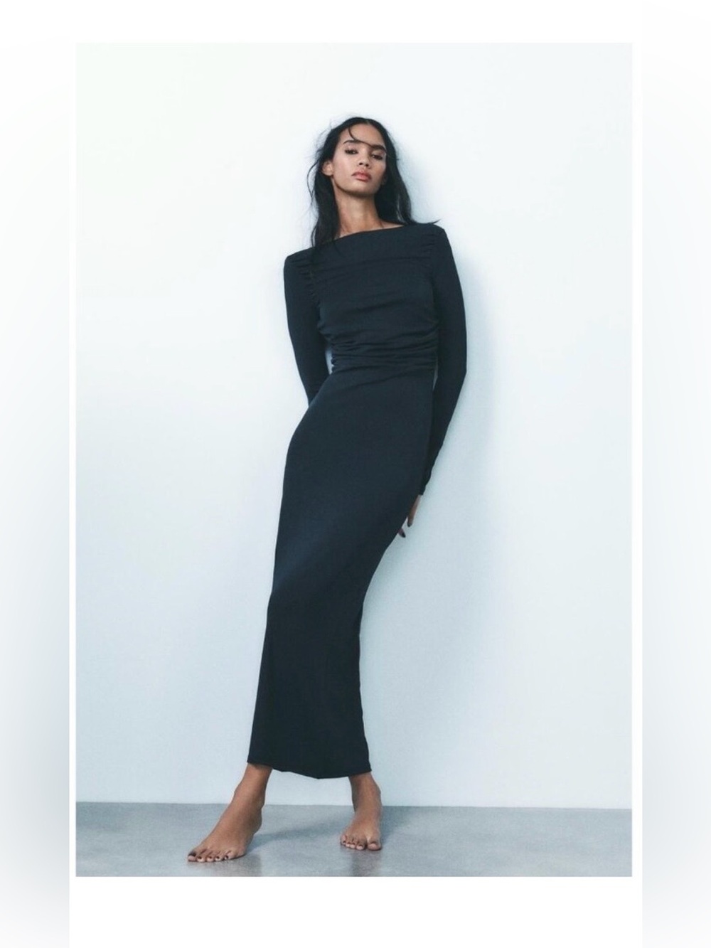 Zara Womens Maxi Dress Size S Blue Open Back Long Sleeve draped 5039/406 NWT